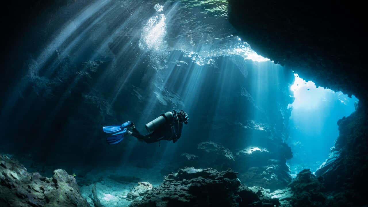 Scuba Diver in Shallow Lagoon