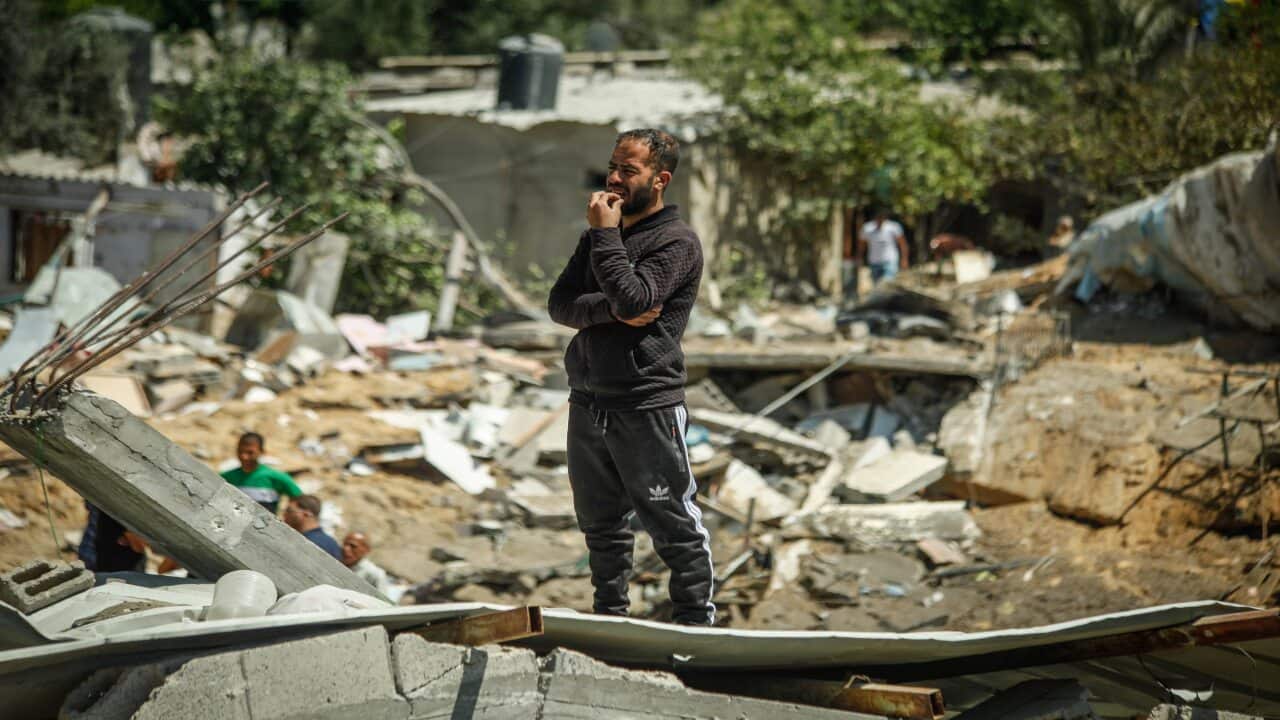 The wreck of a large apartment complex by ongoing Israeli airstrikes on Gaza, in Beit Lahia, Gaza on 13 May, 2021.