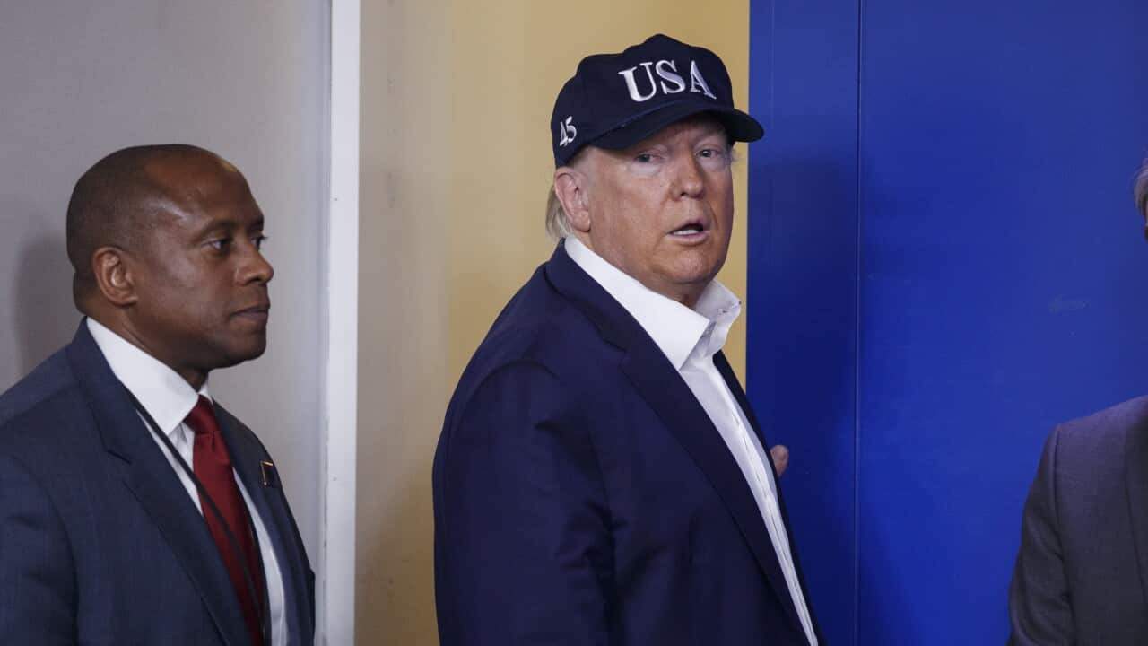 US President Donald Trump during a press conference in the press briefing room at the White House in Washington, DC.