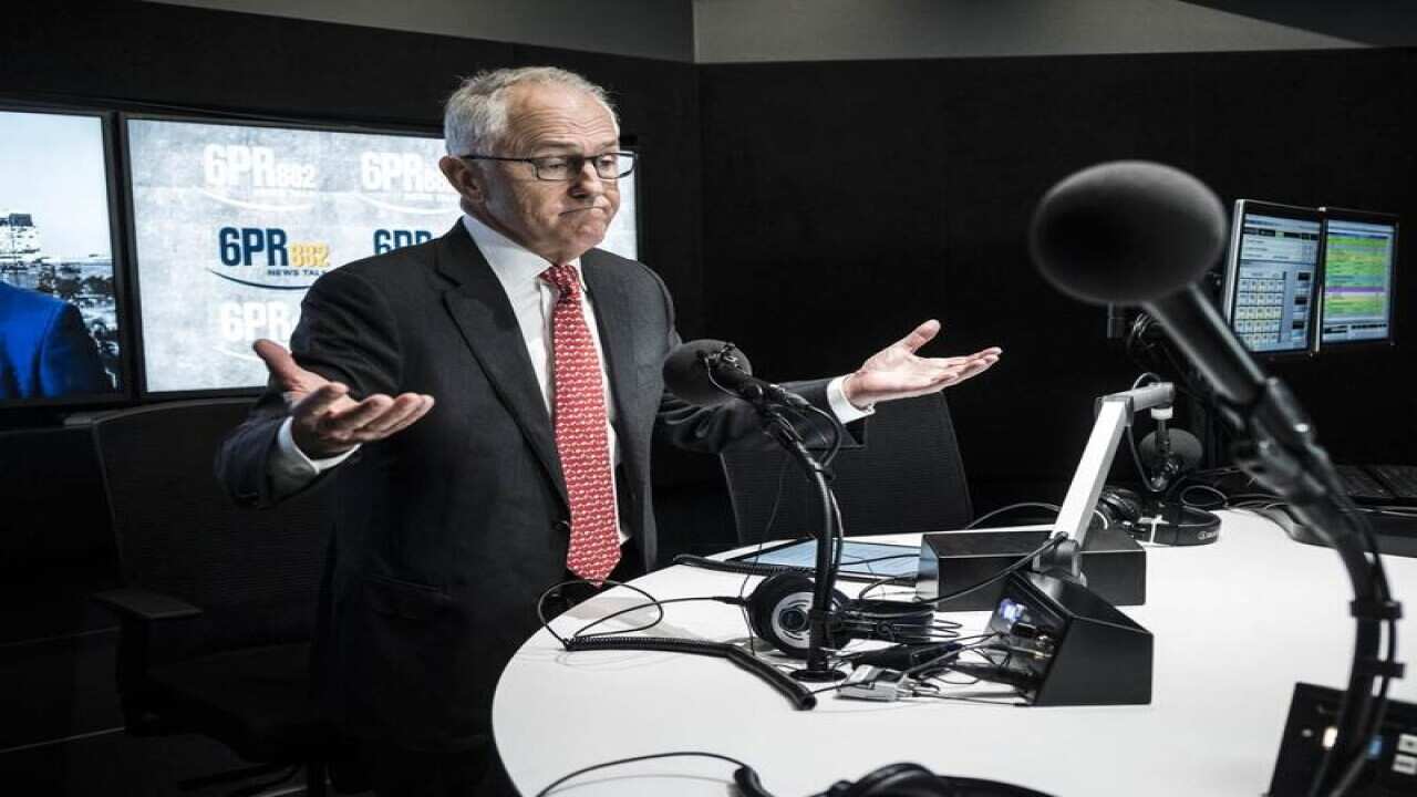 PM Malcolm Turnbull speaks at the 6PR radio studios in Perth.
