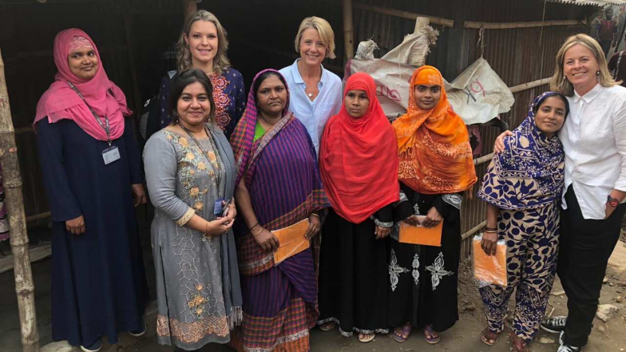 Kristina Keneally (centre) and Angie Bell (far right) in Dhaka.