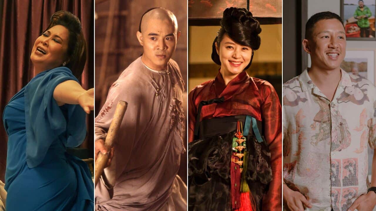 Lunar New Year 2026 (L-R) Hong Van in Camellia Sisters; Jet Li in Once Upon A Time in China II; Kim Hye-soo in Face Reader; and Brendan Pang in a new episode of The Cook Up with Adam Liaw.jpg