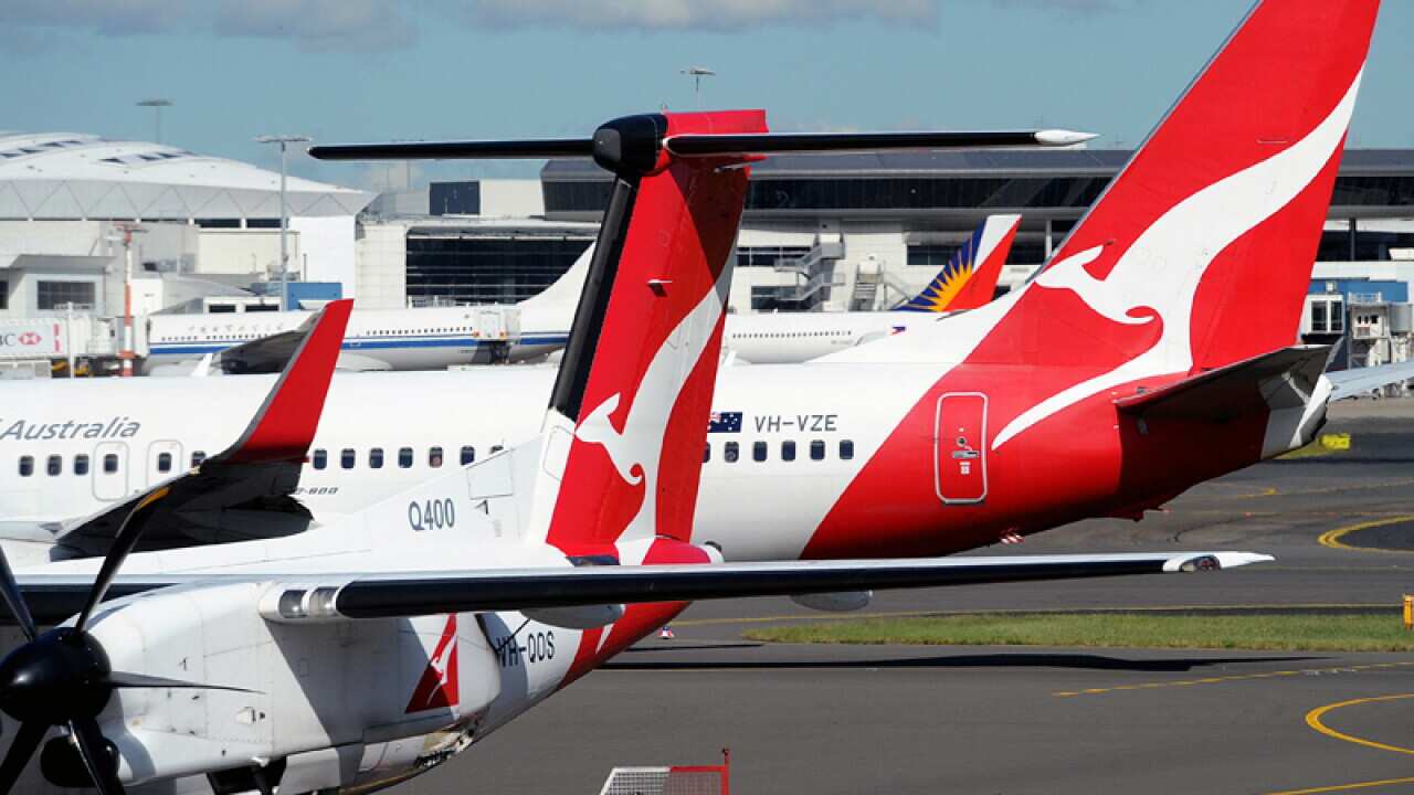 Qantas aircraft seen at Sydney International Airport