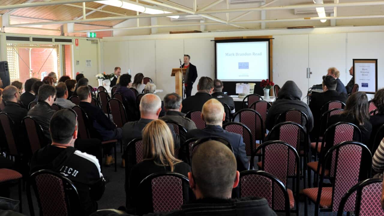 A memorial service for Mark "Chopper" Read in Melbourne