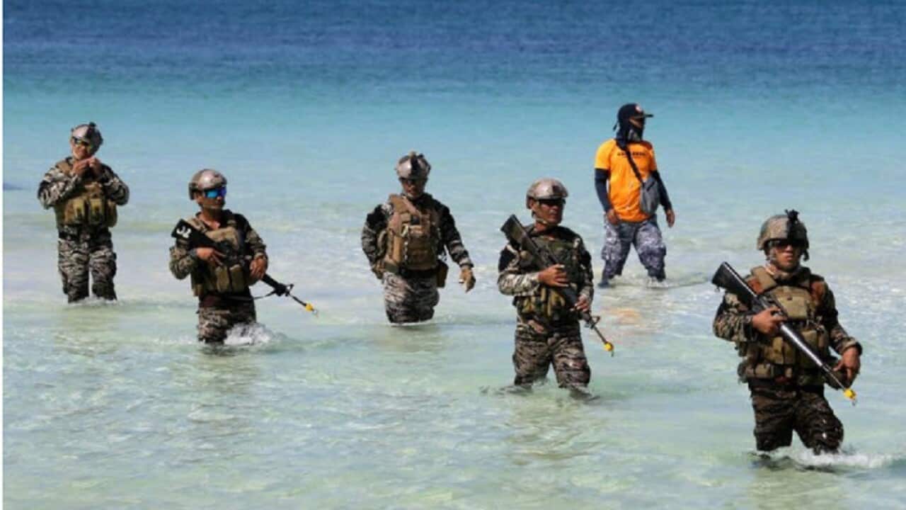 Members of Filipino Navy SEAL units during a drill on the resort island of Boracay.