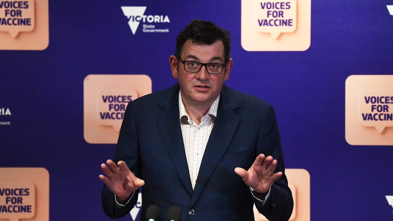 Victorian Premier Daniel Andrews addresses the media during a press conference in Melbourne, Friday, September 3, 2021. Victoria recorded 208 new cases of locally acquired cases of Covid19 in the past 24 hours. (AAP Image/James Ross) NO ARCHIVING