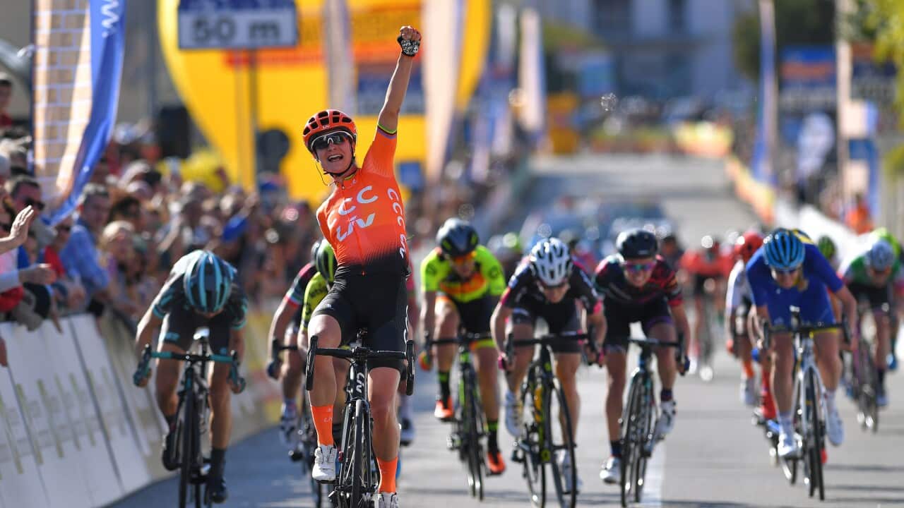 Marianne Vos celebrates victory at the 2019 Trofeo Alfredo Binda (Getty)