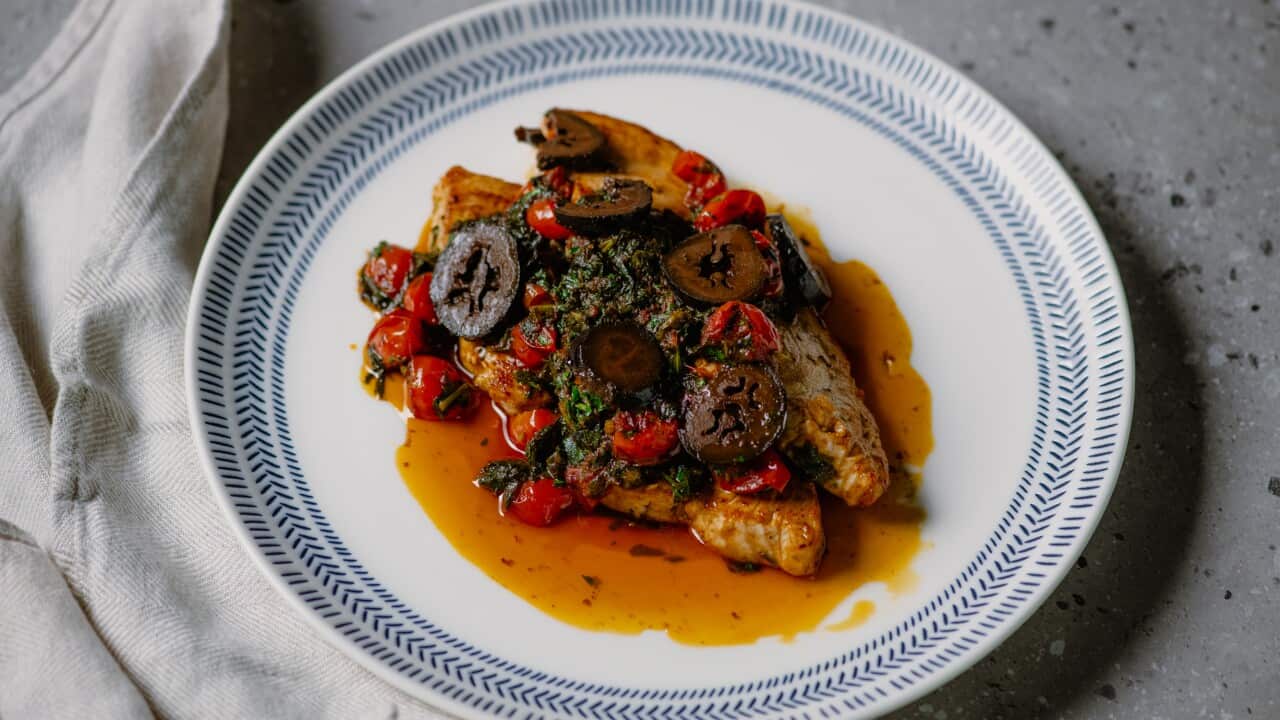 Swordfish with chermoula and cherry tomatoes
