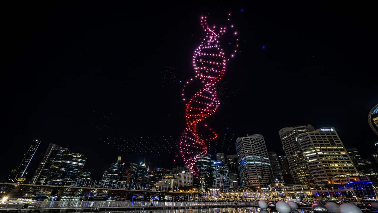 A double helix lights up Sydney's skyline