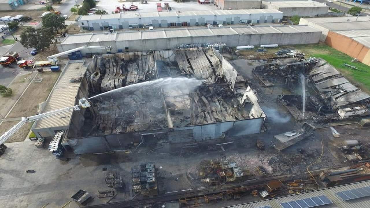 The remains of factory after a fire in north Melbourne.