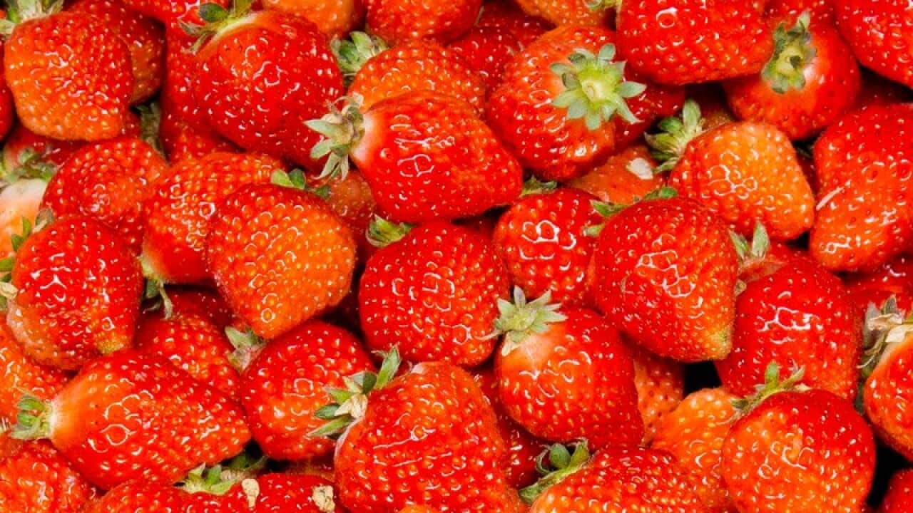 Strawberries in a fruit shop