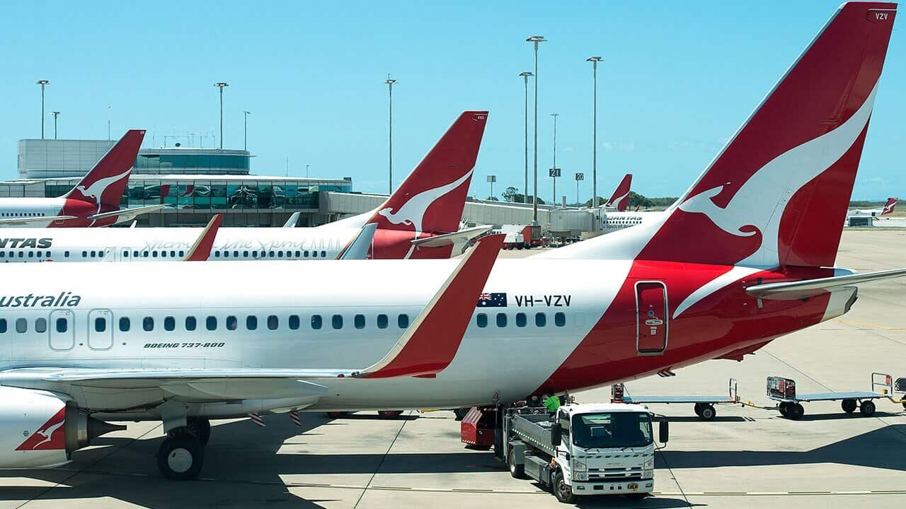 Qantas aircraft are seen at Brisbane's Airports north terminal in Brisbane.