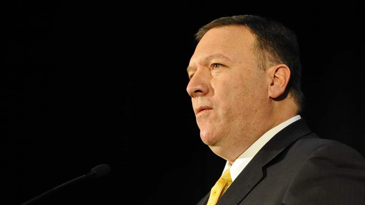 A file picture dated 25 February 2011 shows US Congressman Mike Pompeo during a press conference at the Boeing Defense, Space and Security Facility.