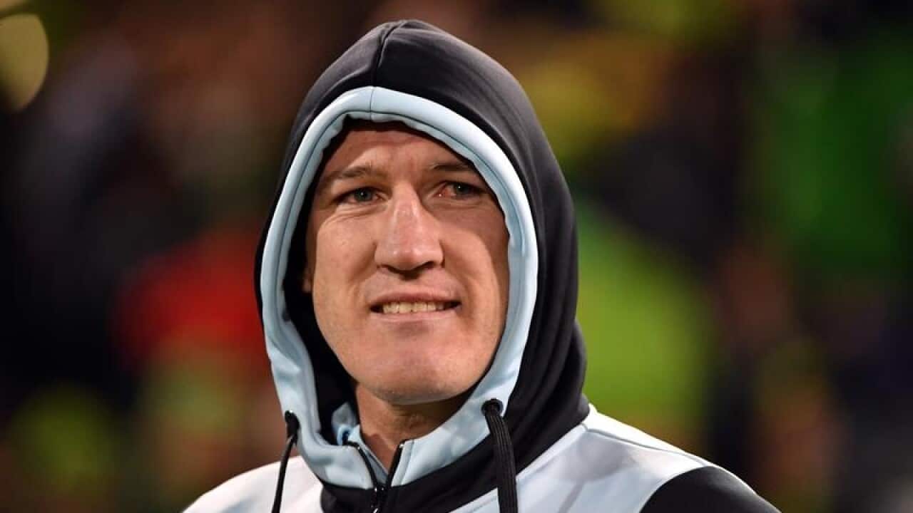 Sharks captain Paul Gallen smiles at the end of the Round 10.