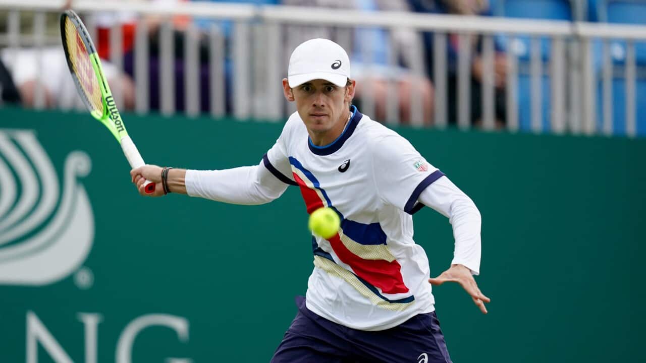 Australia’s Alex de Minaur in action on court (AAP)