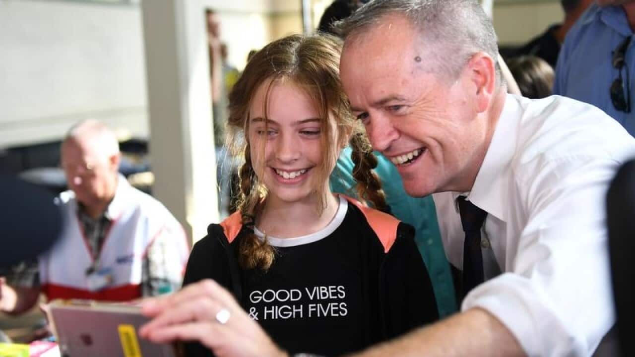 Bill Shorten with 11 year old Leilani Crocker-Pajo