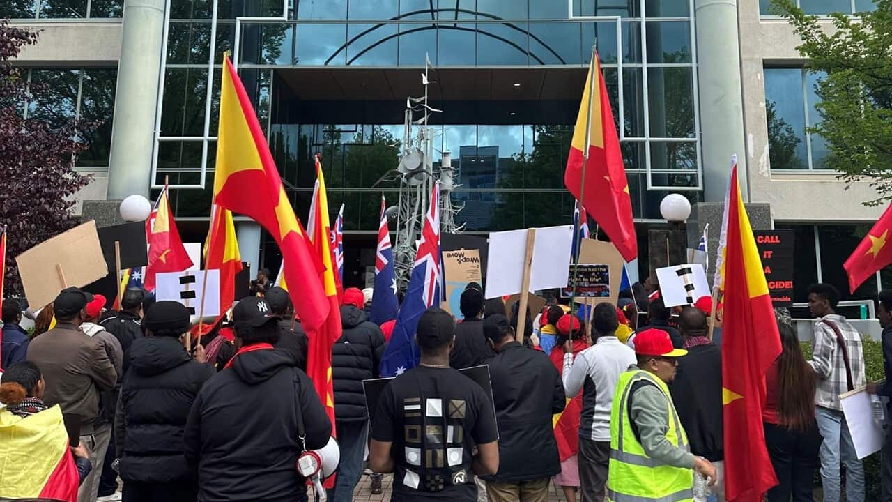Tigray community protesters demonstrate against the war in Tigray, in Canberra, Australia.jpg