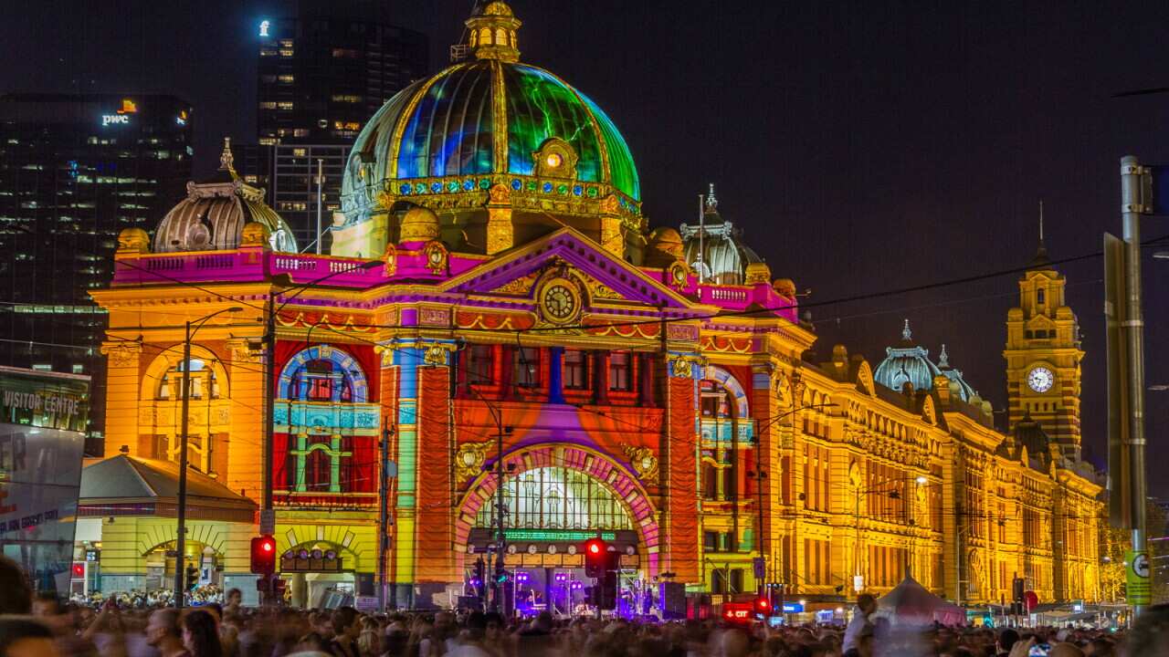 Flinders Station at White Night.