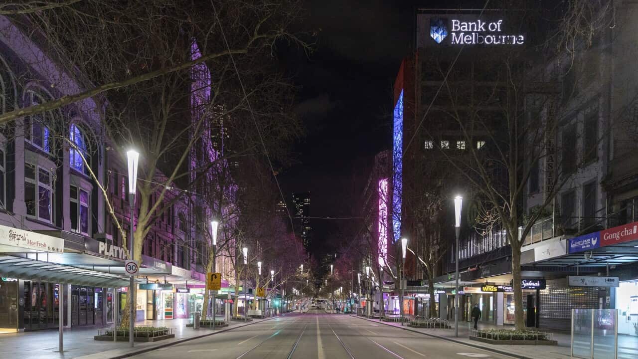 Melbourne's Swanston Street during a lockdown (AAP)
