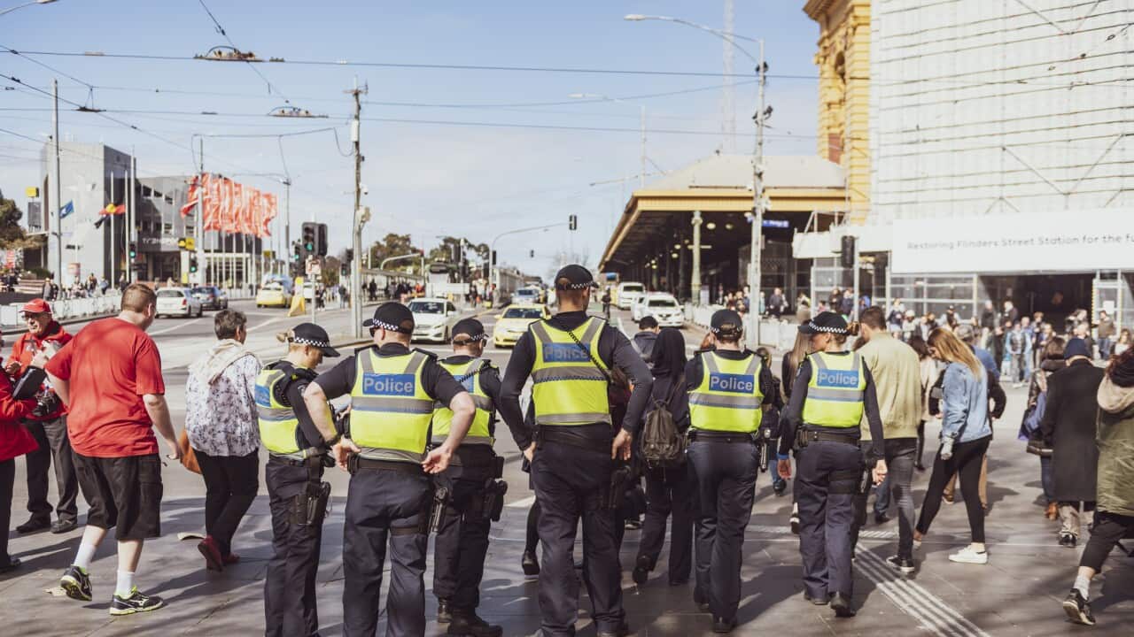 Group of police officers walking in Melbourne, Australia