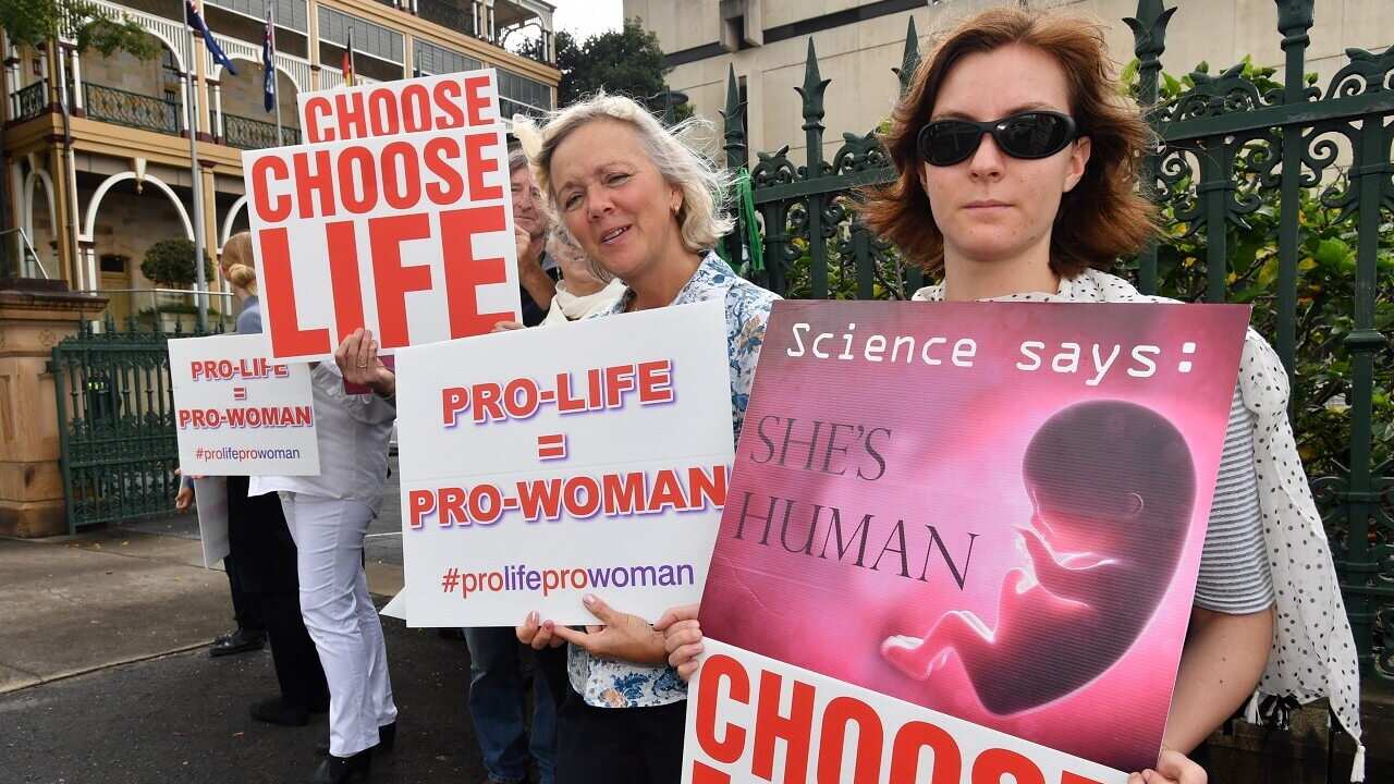 Anti-abortion protesters outside Queensland Parliament House in Brisbane.