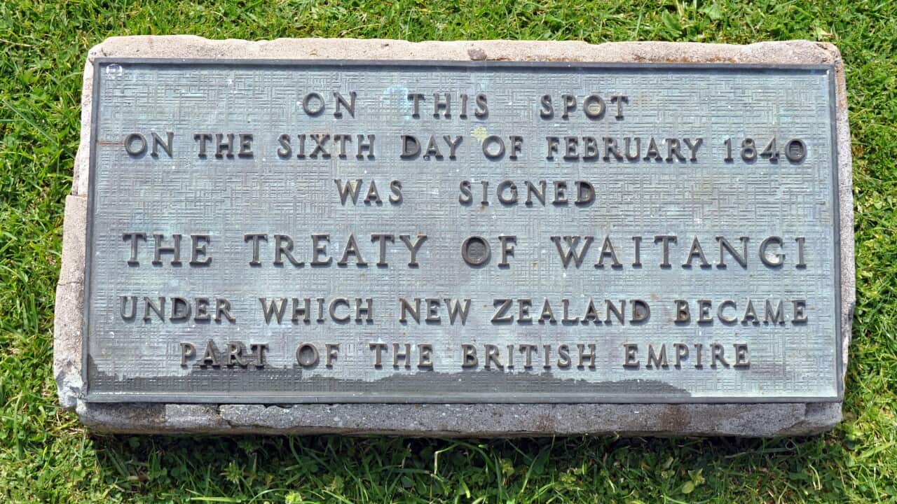 Treaty Grounds sign, Waitangi, New Zealand
