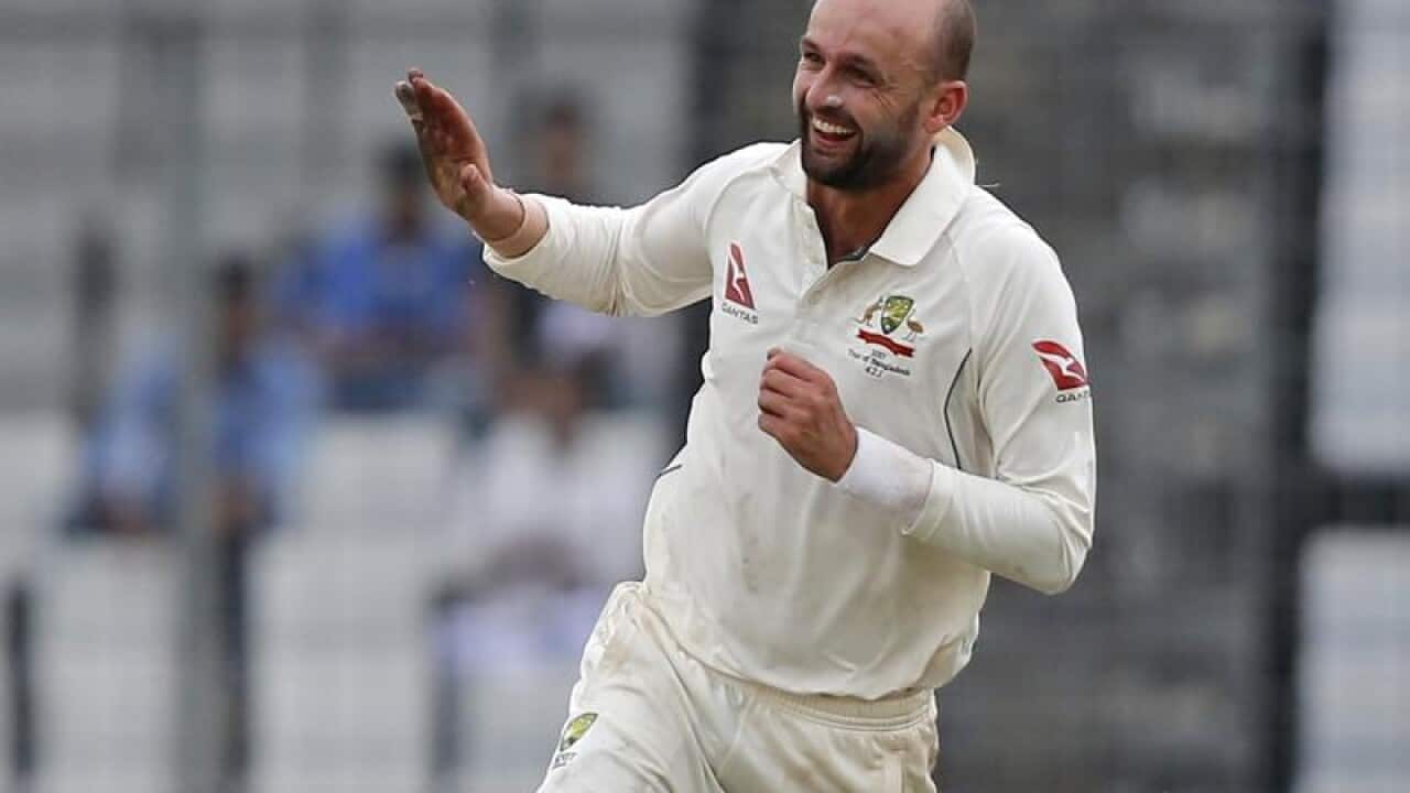 Australia's Nathan Lyon celebrates a dismissal