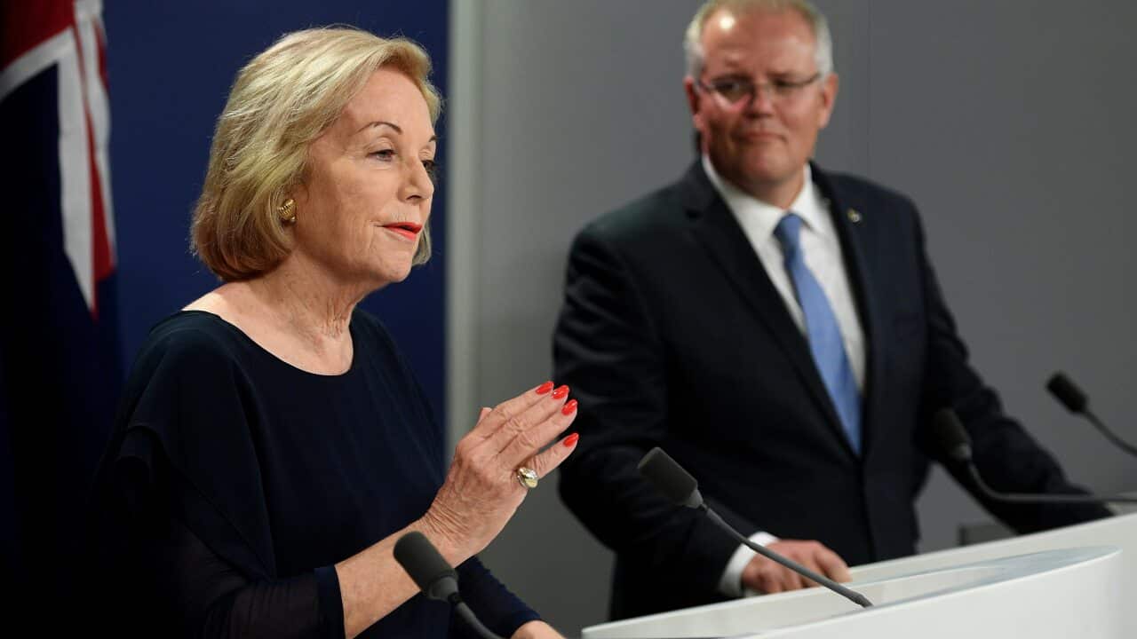 ABC Chair Designate Ita Buttrose speaks during a press conference with Prime Minister Scott Morrison, February 28, 2019.