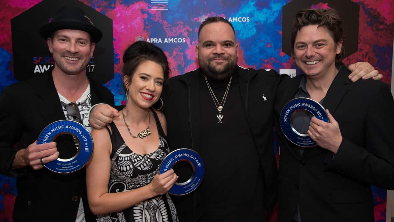 Charlton Hill, Caiti Baker, Briggs and Justin Shave at the Screen Music awards at the Melbourne Recital Centre in Melbourne.