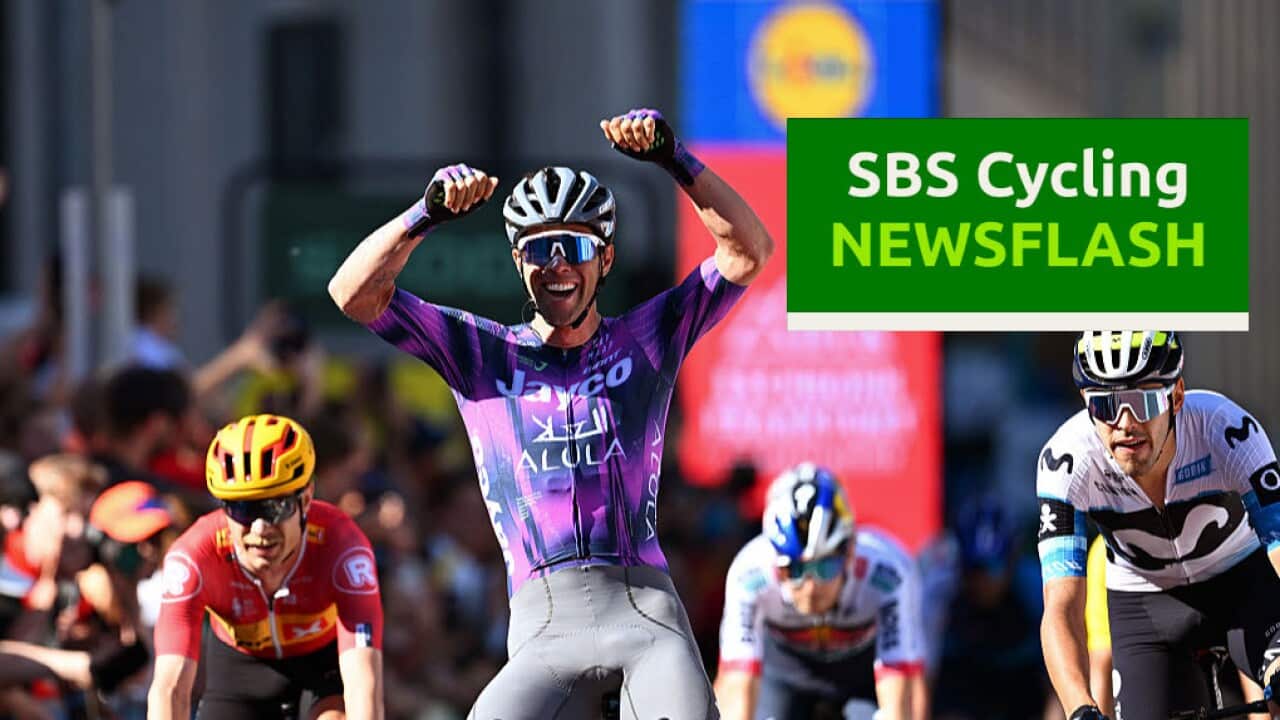 FRANKFURT AM MAIN, GERMANY - MAY 01: Michael Matthews of Australia and Team Jayco AlUla celebrates at finish line as race winner ahead of (L-R) Magnus Cort of Denmark and Team Uno-X Mobility and Jon Barrenetxea of Spain and Team Movistar during the 62nd Eschborn-Frankfurt 2025 a 198.7km one day race from Eschborn to Frankfurt am Main / #UCIWT / on May 01, 2025 in Frankfurt am Main, Germany. (Photo by Christian Kaspar-Bartke/Getty Images)