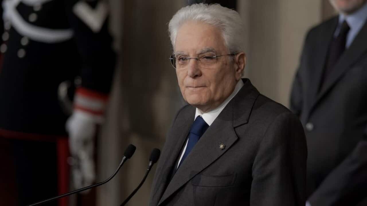 Sergio Mattarella, Italy's president, speaks at a news conference following meetings with political parties at the Quirinale Palace on April 13, 2018.