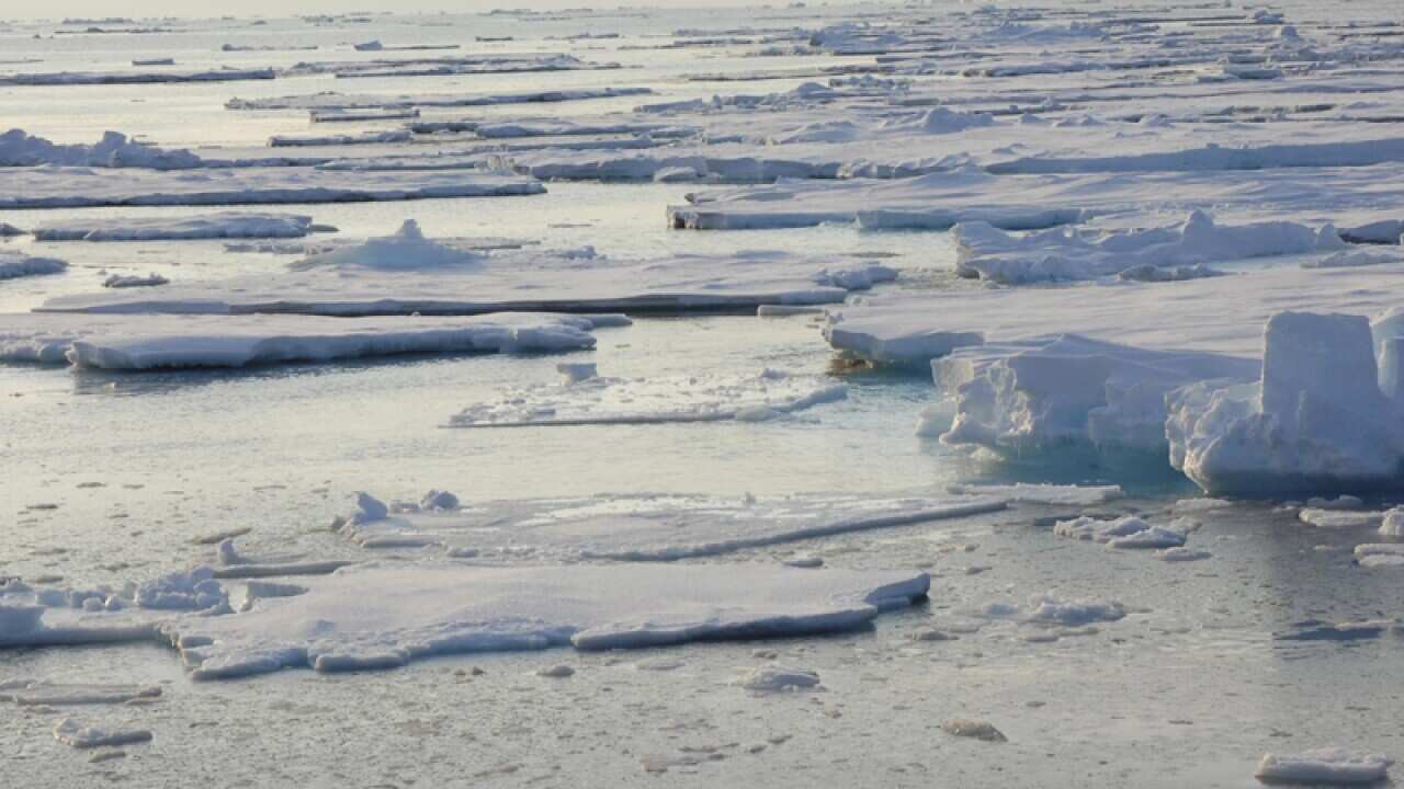 Ice floats in the Arctic near Norway