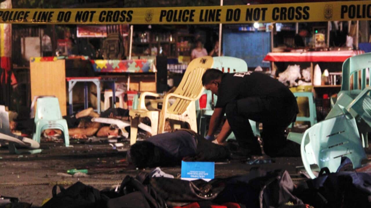 FILE: An explosion at a night market in the Philippines.