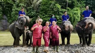 L - R: A Unesco official, veterinarian Muhammad Wahyu (centre), and an official from Indonesia's Ministry of Environment and Forestry.