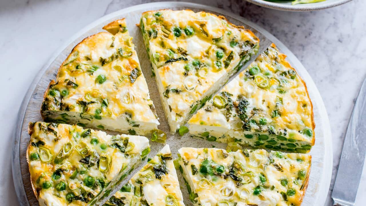Feta, pea and mint crustless quiche