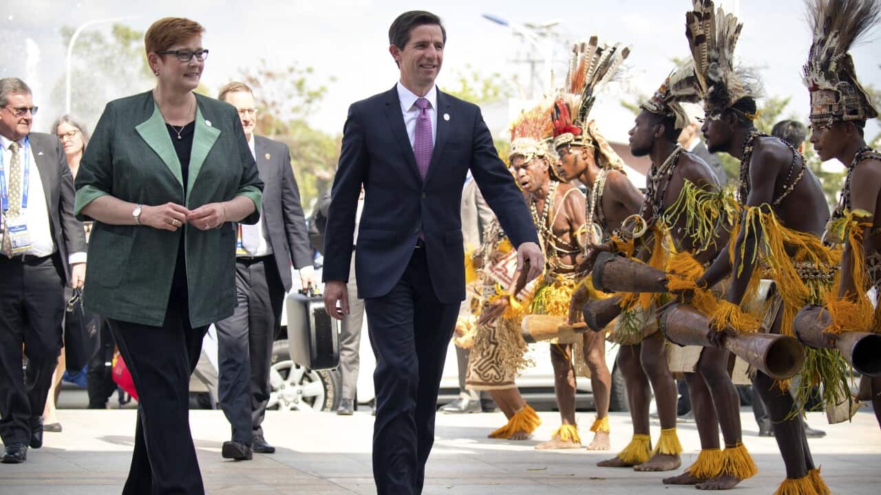 Australia's Foreign Minister Marise Payne and Minister for Trade Simon Birmingham at the 2018 APEC Ministers Meeting in Papua New Guinea.