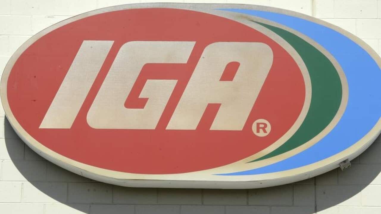 File image of an IGA logo on a Westfield building in Brisbane.