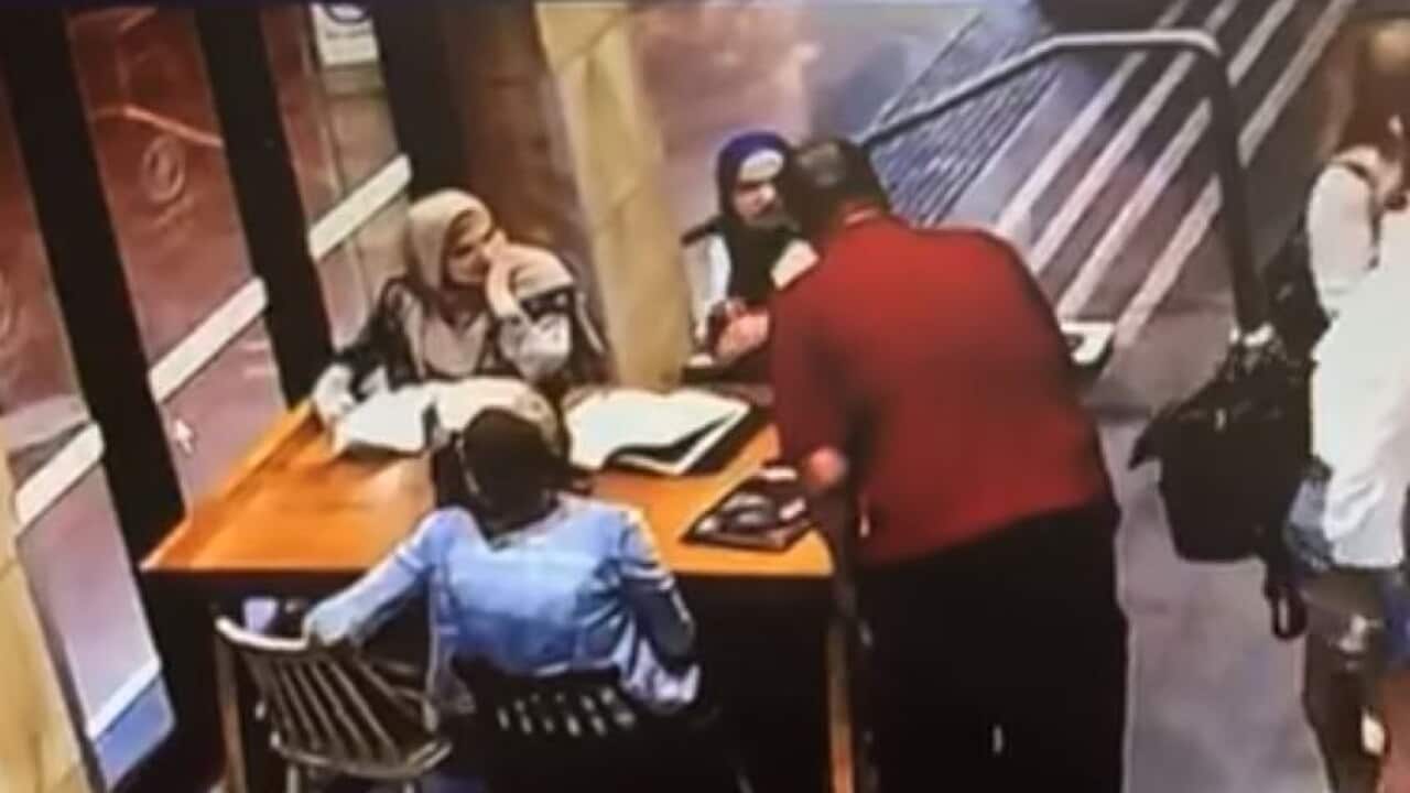 screenshot from CCTV footage shows the attack on a pregnant woman in western Sydney