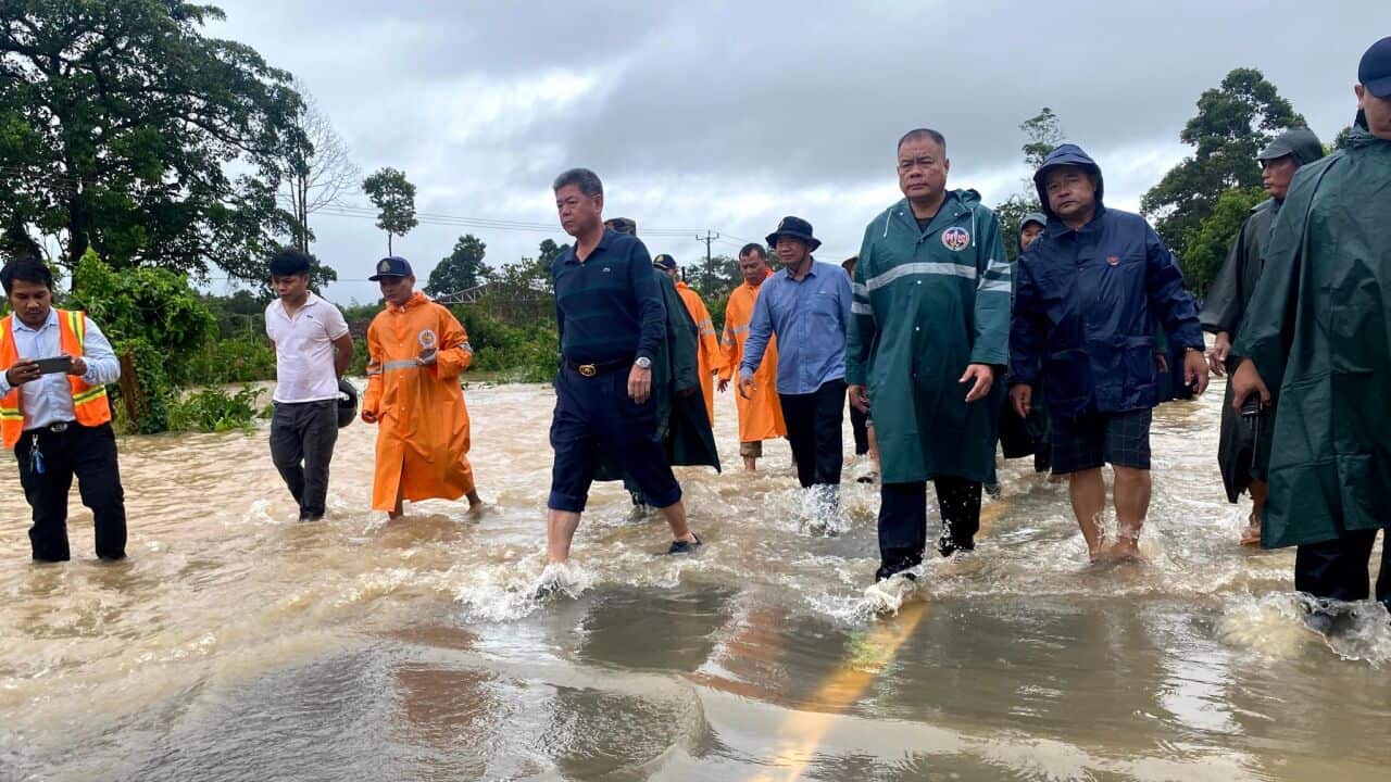 Flash flooding on National Road no. 4 in Cambodia