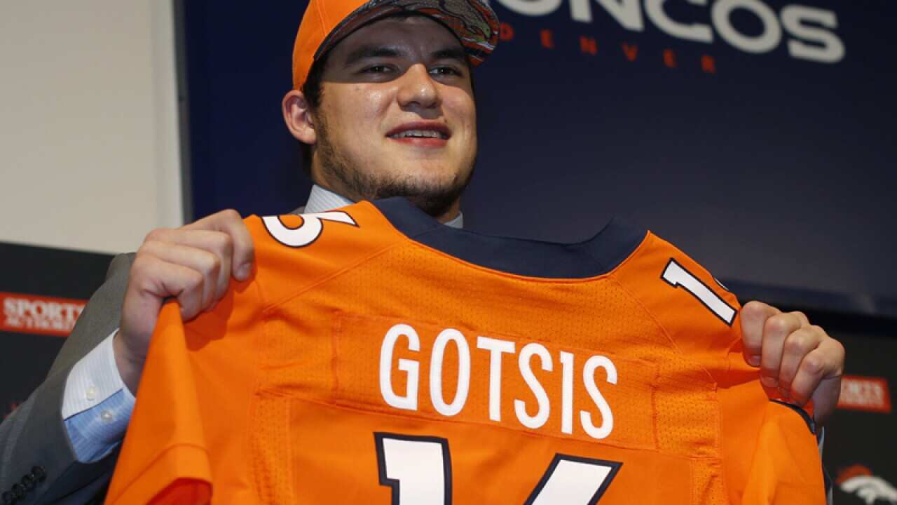 Adam Gotsis is introduced during a news conference
