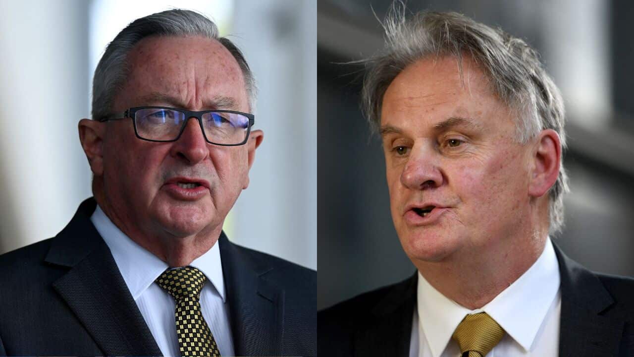 Brad Hazzard (left) and Mark Latham.