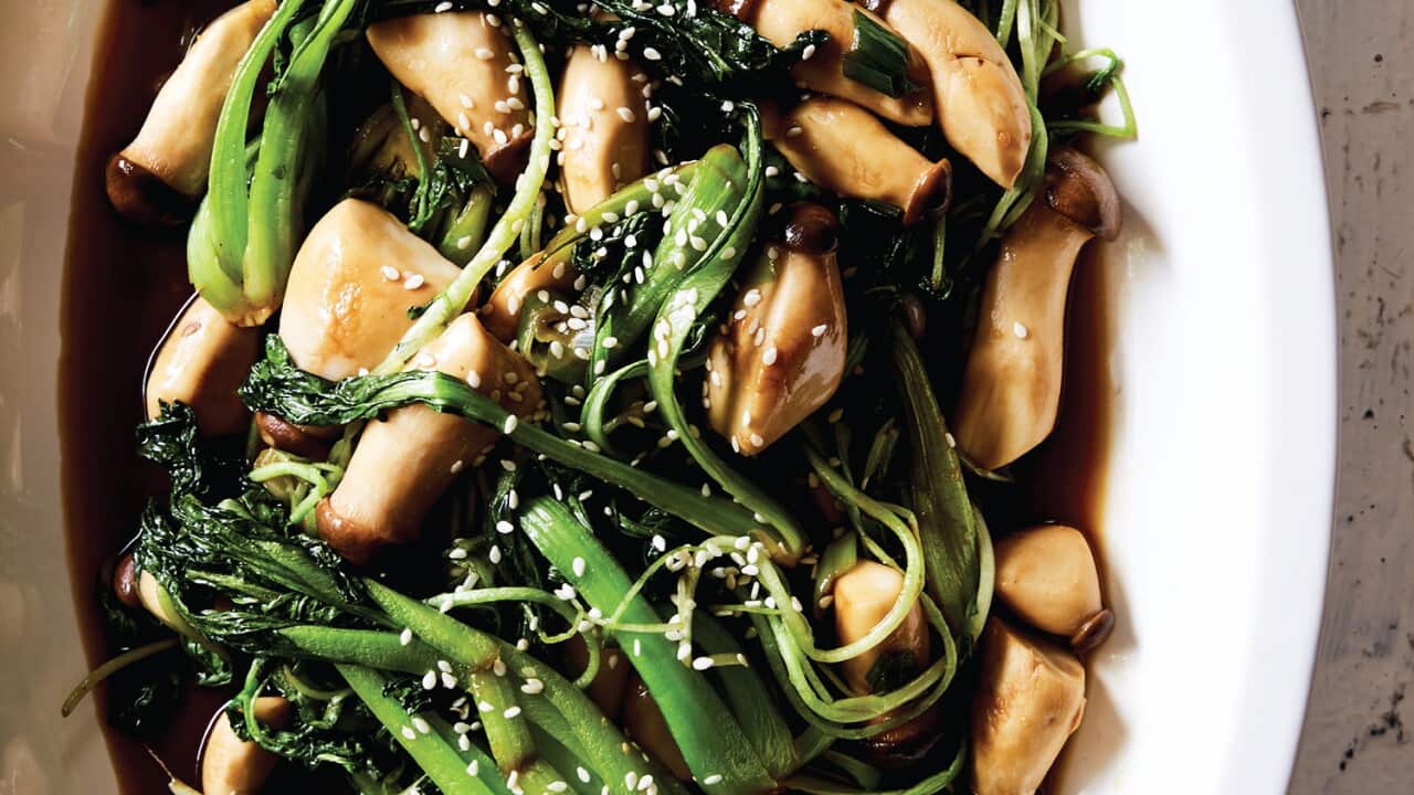 Stir-fried watercress with baby tatsoi