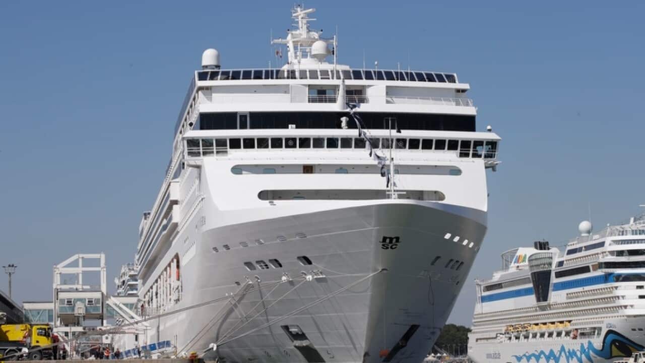 The MSC Opera cruise ship moored at the Venice harbour (AAP)