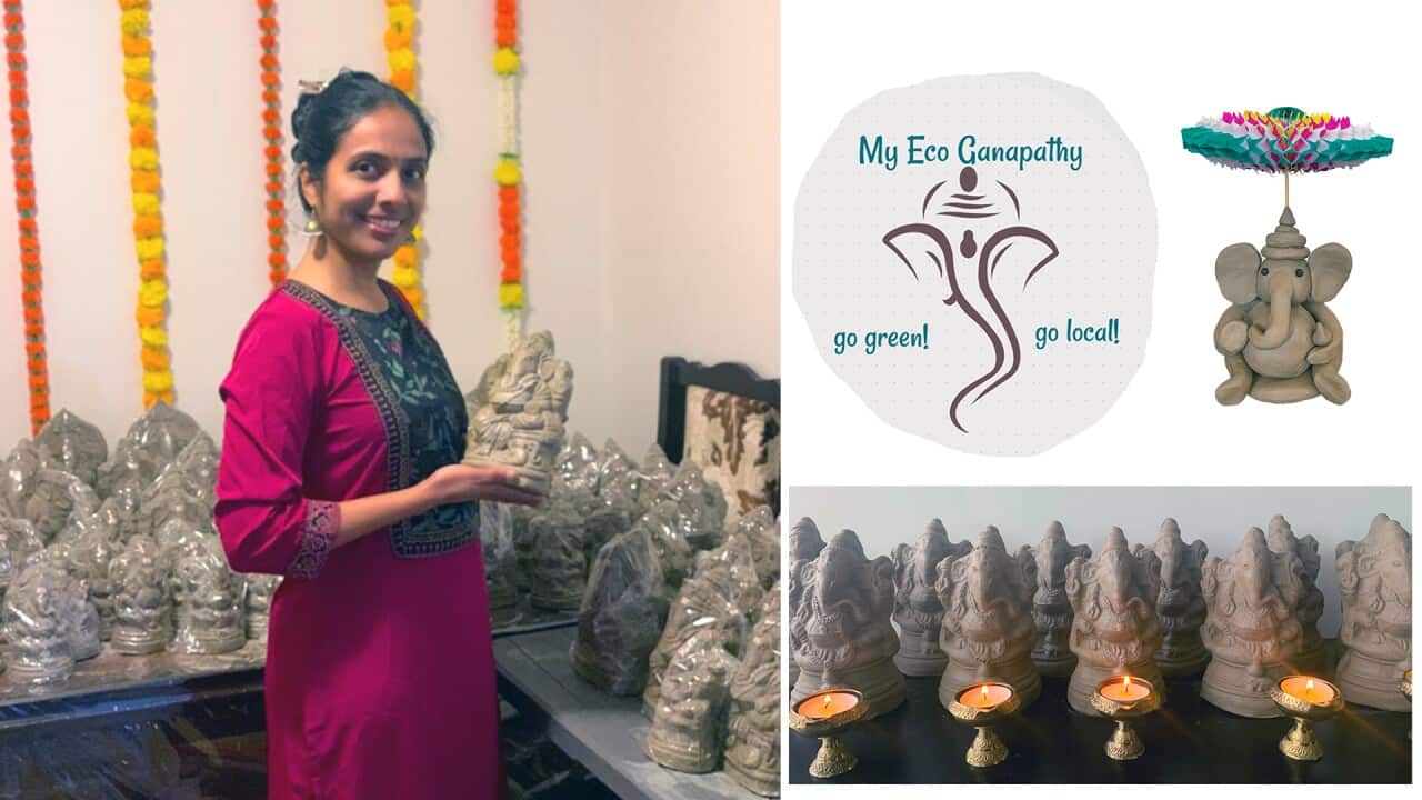 Pramila Shanmuga Ganesan with her creation - Eco Ganapathy