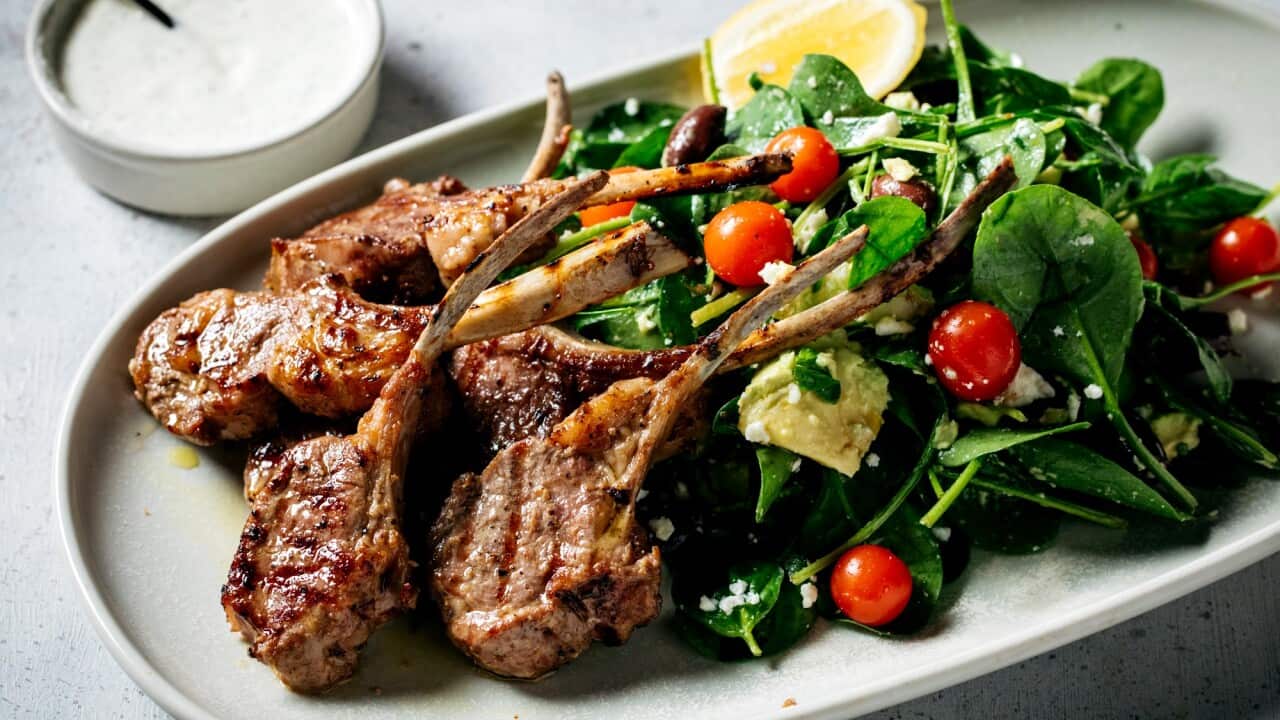 Lamb cutlets and Greek salad
