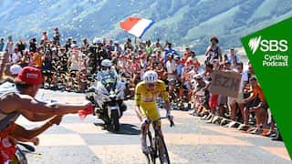 LE LIORAN, FRANCE - JULY 14: Tadej Pogacar of Slovenia and UAE Team Emirates - XRG - Yellow Leader Jersey competes in the breakaway while fans cheers during the 113th Tour de France 2026, Stage 10 a 166.6km stage from Aurillac to Le Lioran 1240m / #UCIWT / on July 14, 2026 in Le Lioran, France. (Photo by Dario Belingheri/Getty Images)