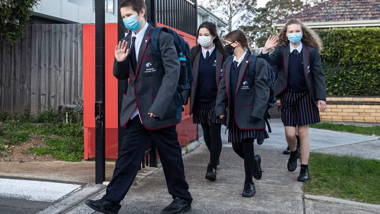 Melbourne students return to school as COVID-19 restrictions are eased across Victoria, July 2021.