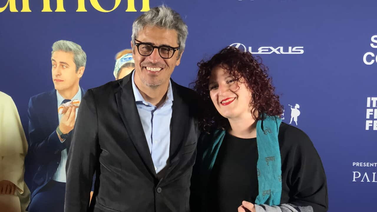 PIF poses with an audience member at the opening party of the ST Ali Italian Film Festival in Melbourne on Friday, September 18, 2026.