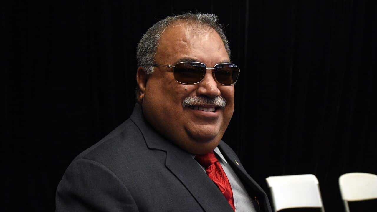 Nauru's President Baron Waqa arrives for the post communique meeting with dialogue partners of the Pacific Islands Forum in Port Moresby, Papua New Guinea, Friday, Sept. 11, 2015. (AAP Image/Mick Tsikas) NO ARCHIVING