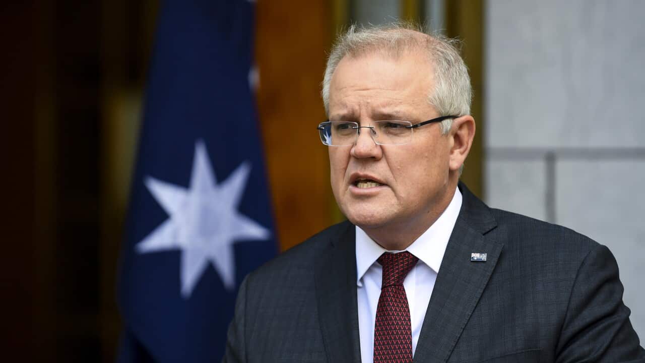Prime Minister Scott Morrison speaks to the media during a press conference at Parliament House.